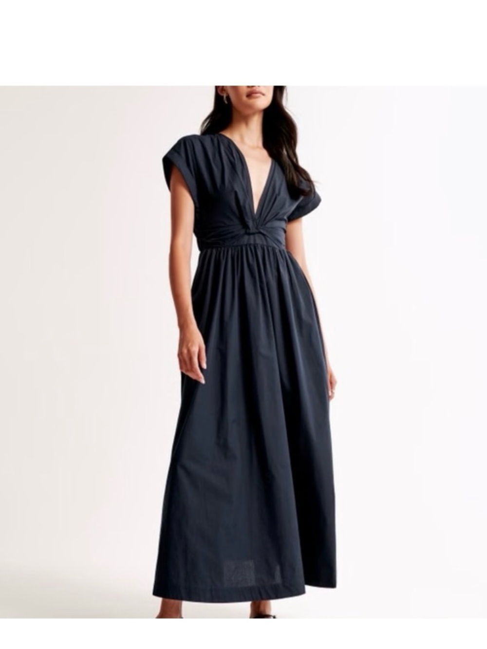 Abercrombie & Fitch Deep V Neck Cotton Maxi Dress in Navy